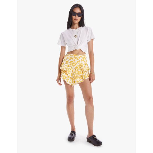 MOTHER The Ruffle Ruffle Dyed Denim Skirt in Floral Leopard Size 28 - Picture 1 of 10